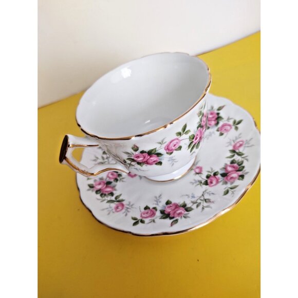 Aynsley Grotto Rose Fine bone china Tea cup & Saucer 1960's - Picture 6 of 11